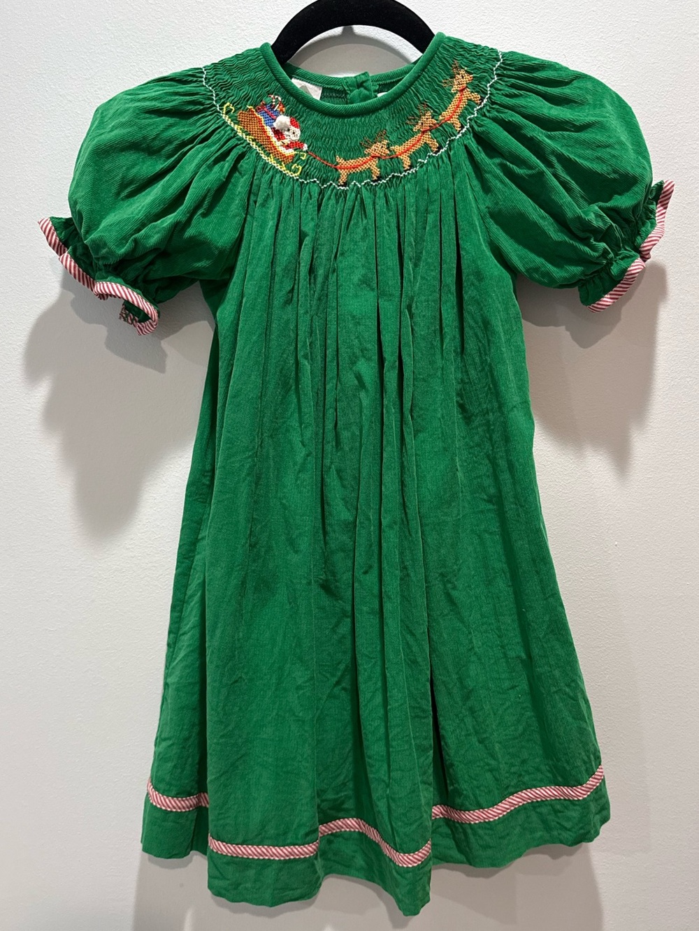 Southern Smocked Co Christmas Bishop Dress Corduroy Santa Sleigh Girls 6